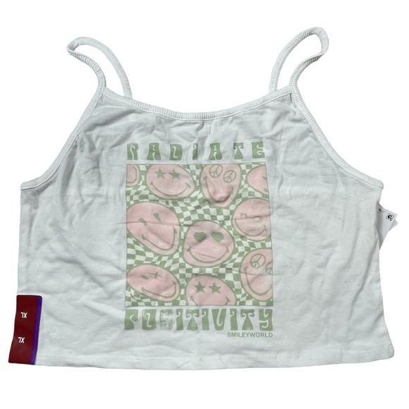 Smiley World size Xl White Radiate Positivity Cropped Graphic Tank Top NWT - Picture 5 of 10